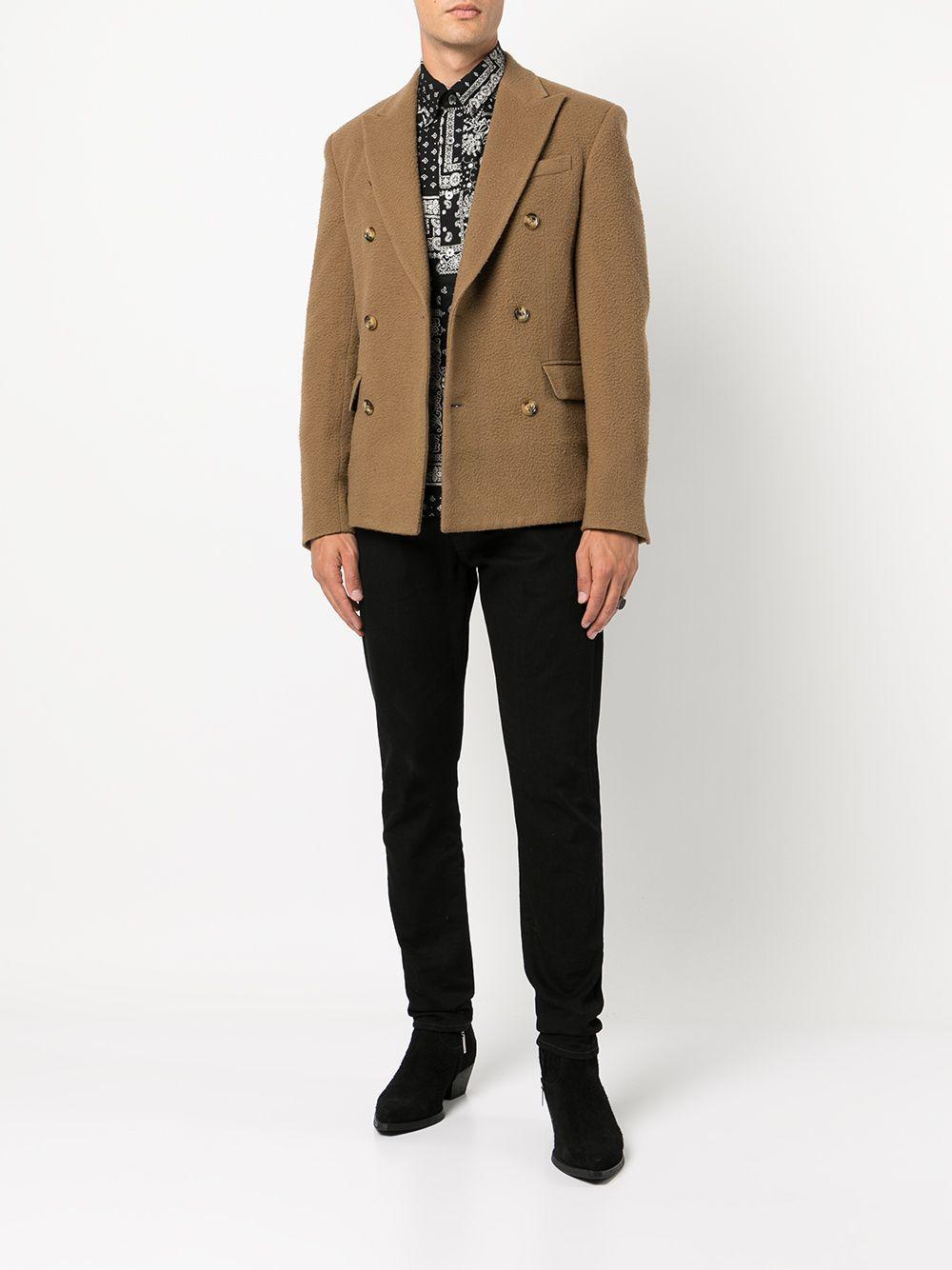 Double-breasted Wool-blend Blazer In Brown Product Image