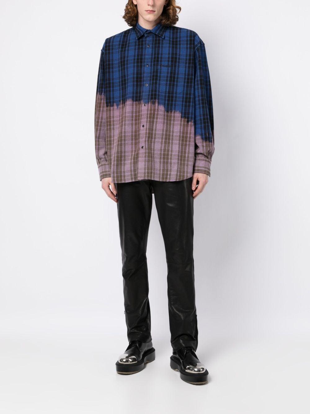 Bleached Checked Cotton-blend Flannel Shirt In Blue Product Image