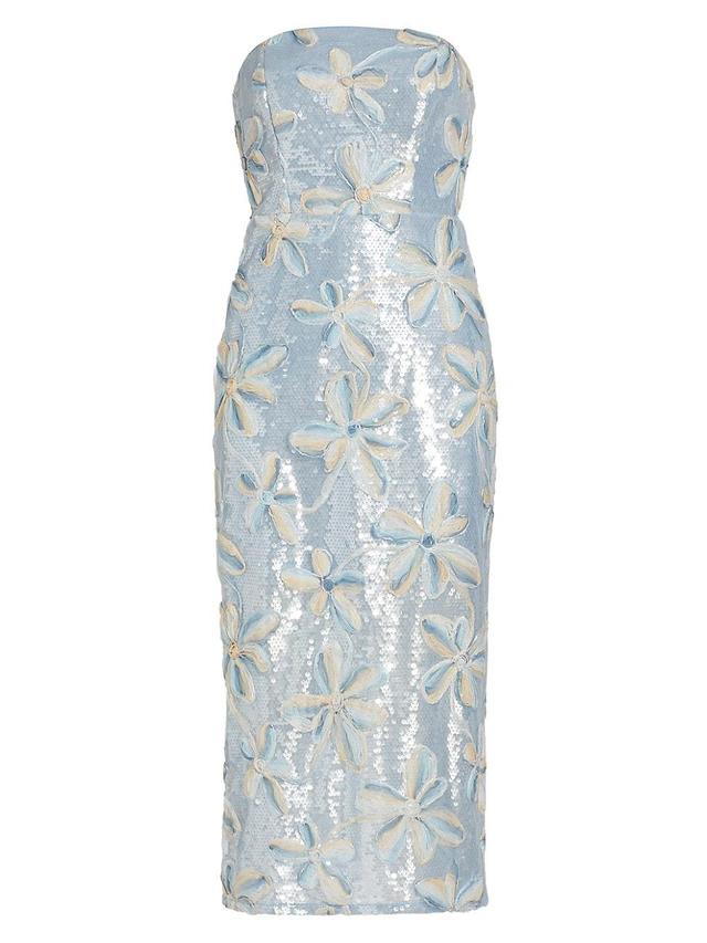 Womens Floral Embroidered Sequin Strapless Dress Product Image