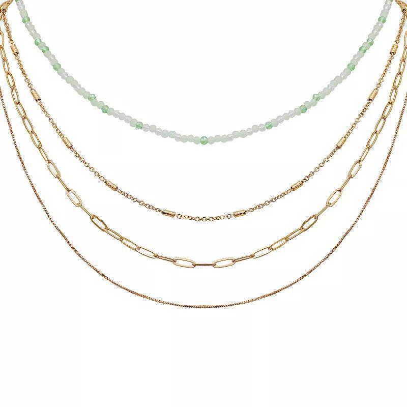 Berry Jewelry Gold Tone Chain & Green Beaded Layered Necklace, Womens Product Image