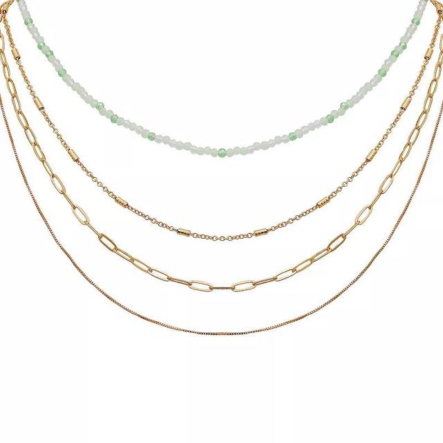 Berry Jewelry Gold Tone Chain & Green Beaded Layered Necklace, Womens Product Image