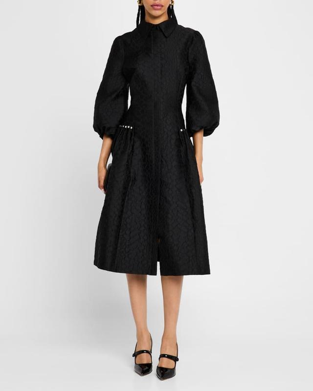 Pearly-Trim Jacquard Midi Shirtdress Product Image