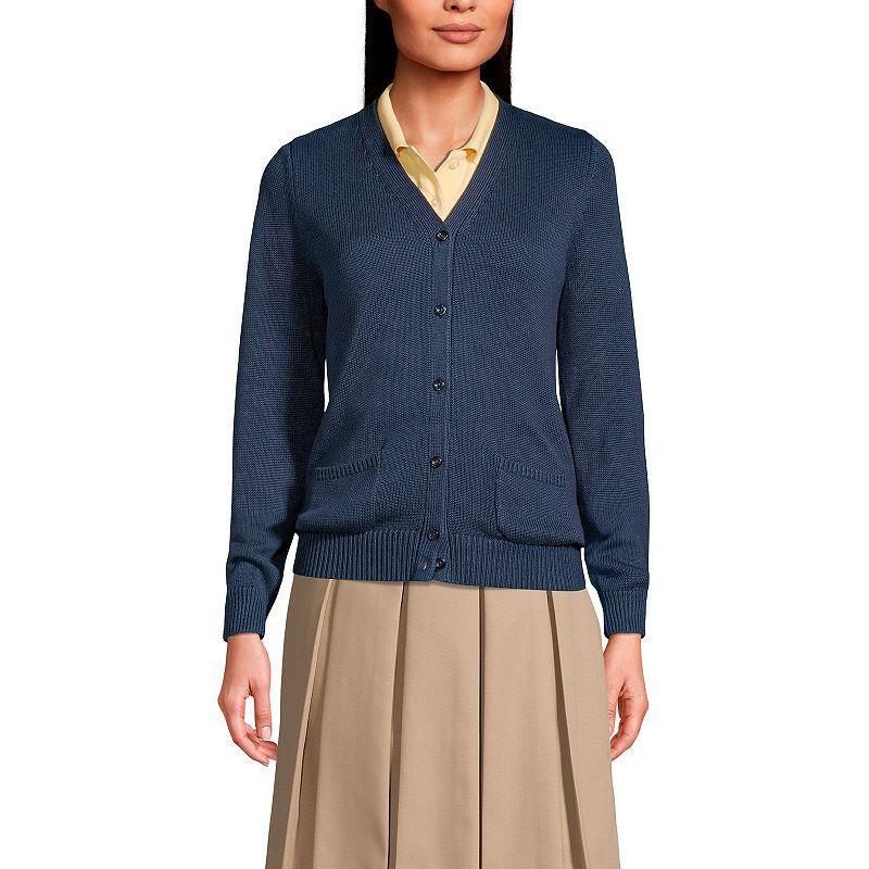 Womens Lands End School Uniform Button Front V-Neck Cardigan Sweater Green Product Image