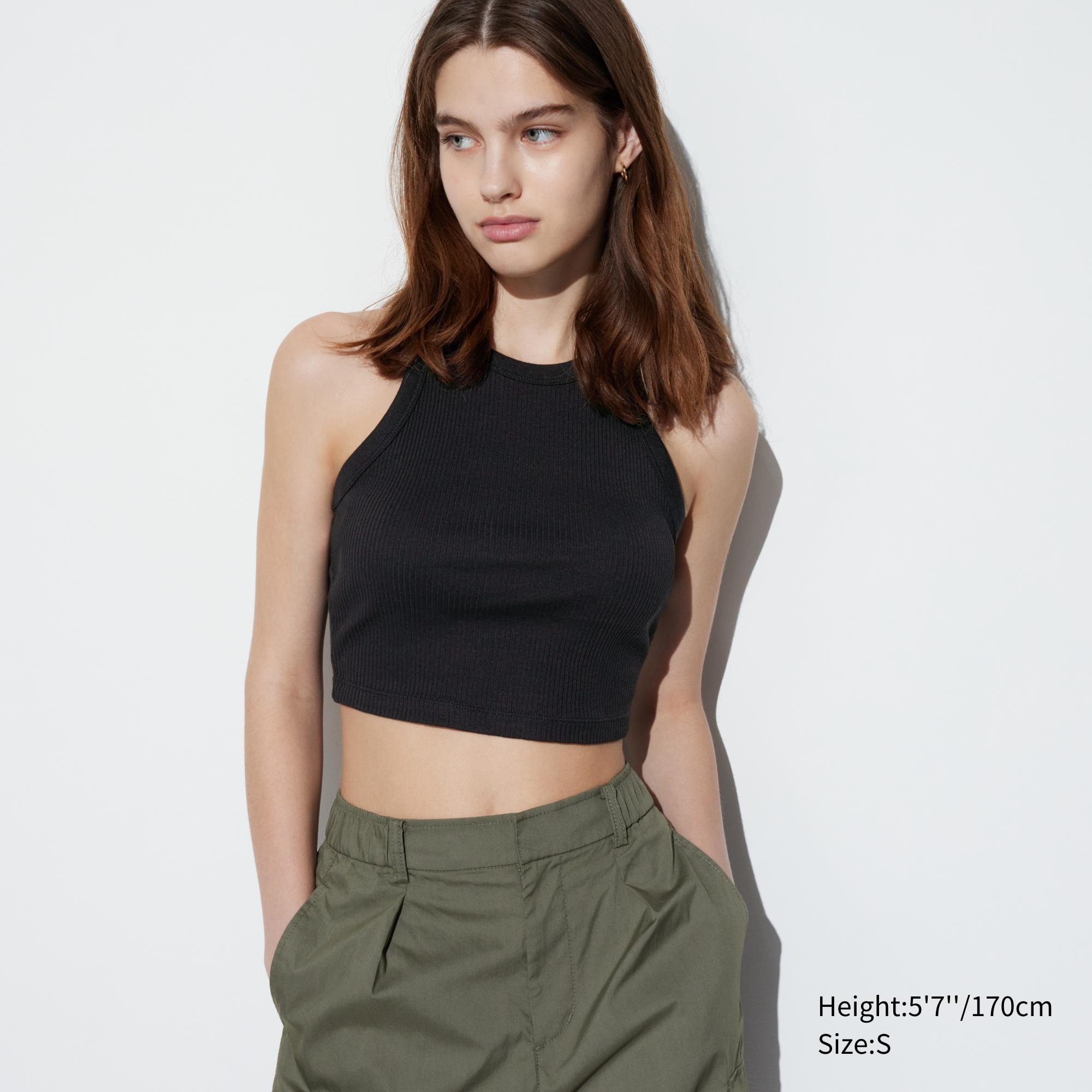 Womens Ribbed Cropped Tank Top Black Small UNIQLO US Product Image