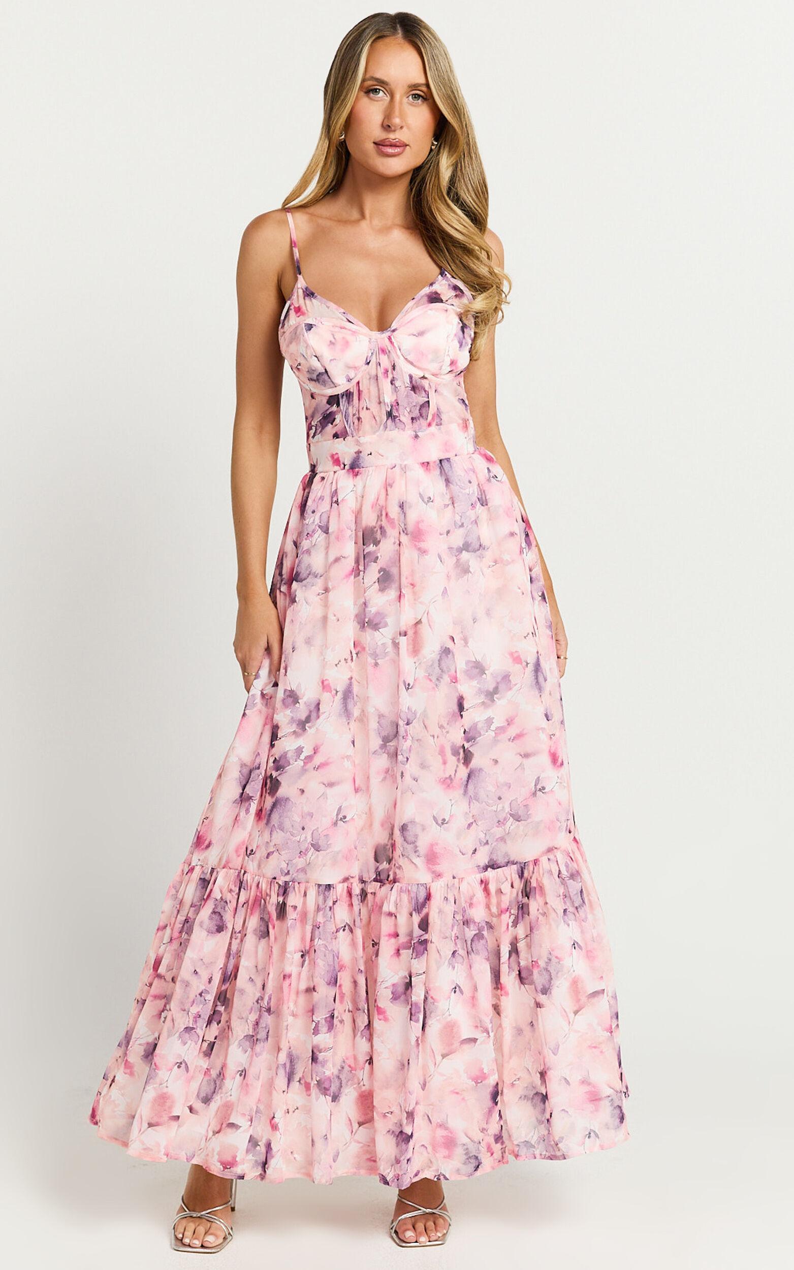 Amalie The Label - Martia Strappy Corset Flare Dress in Adeline Floral Print Product Image