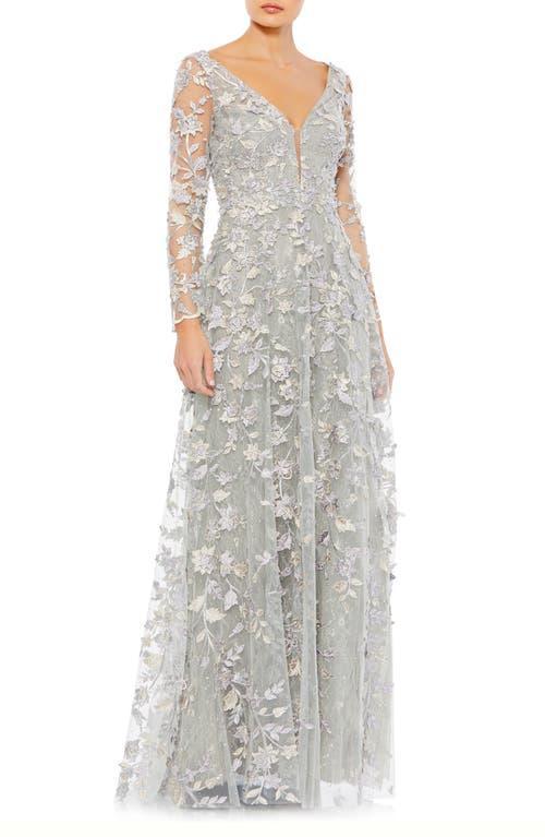 Mac Duggal Floral Appliqu Long Sleeve Lace A-Line Gown Product Image