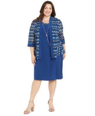 Plus Size 2-Pc. Printed Jacket & Necklace Dress Set Product Image