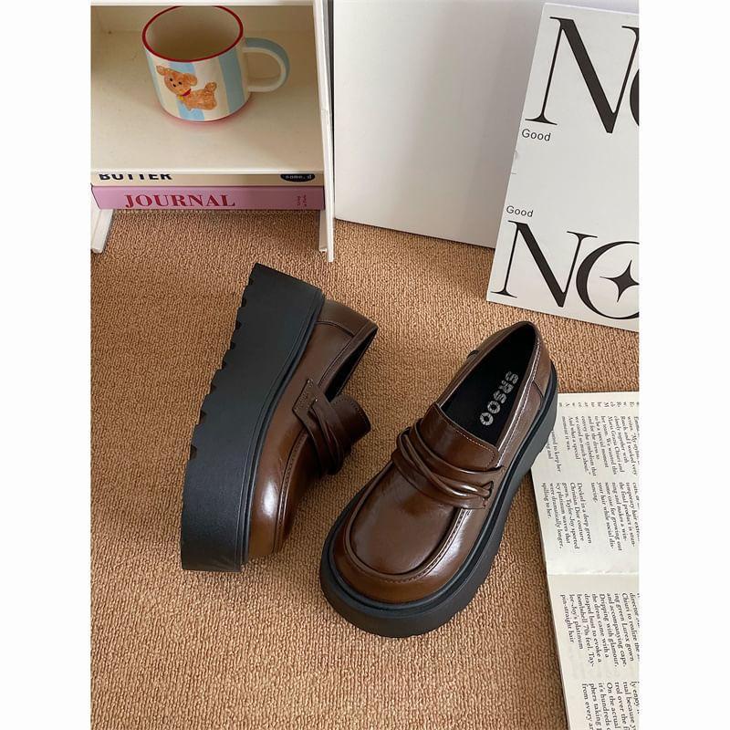 Platform Plain Faux Leather Loafers Product Image