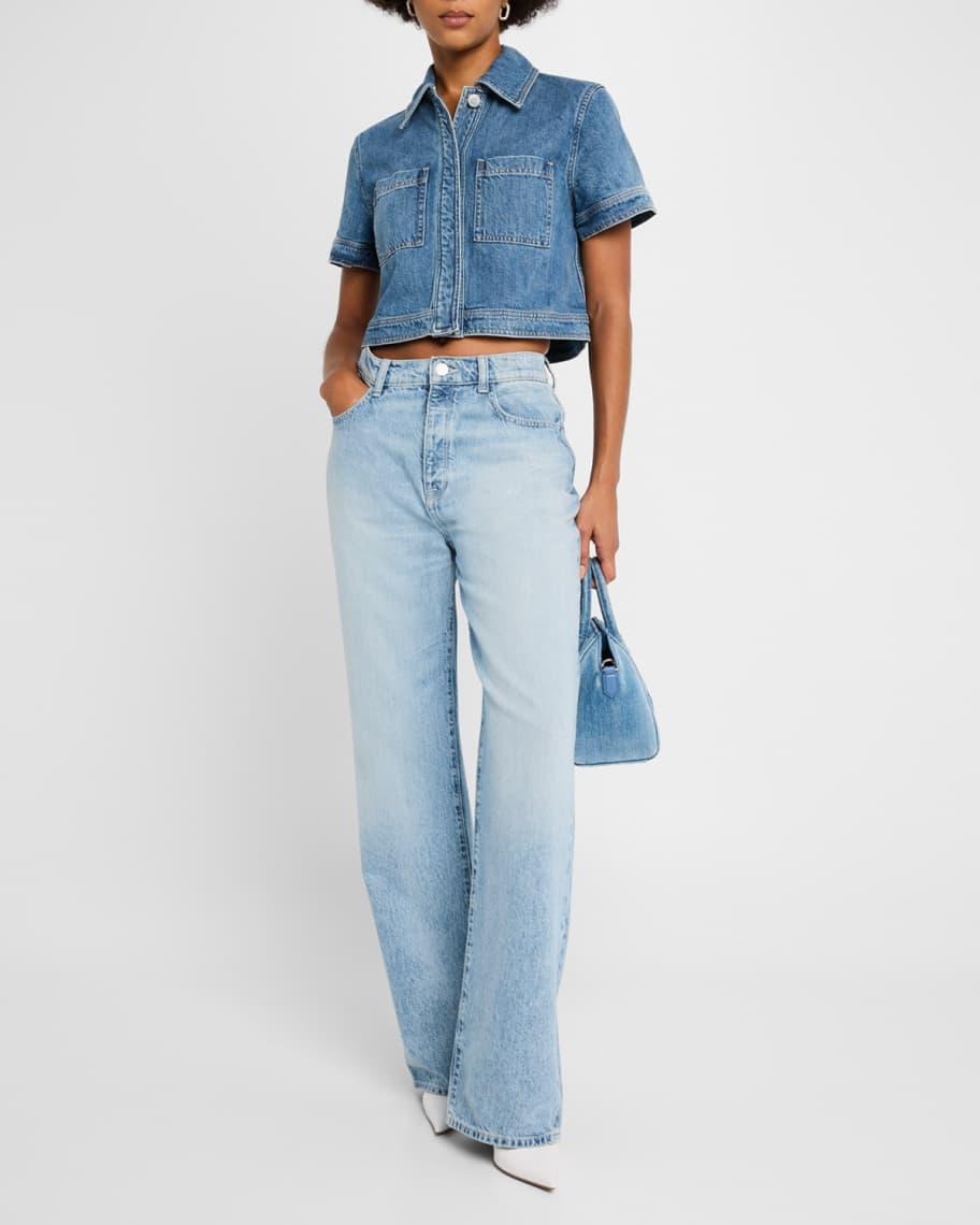 Tesha Short-Sleeve Cropped Denim Shirt  Product Image