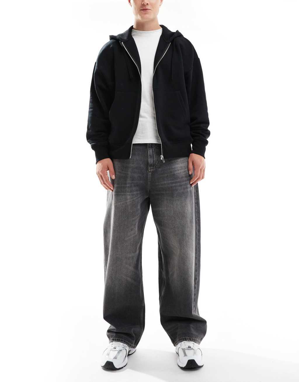 Pull&Bear baggy fit jeans in washed gray Product Image