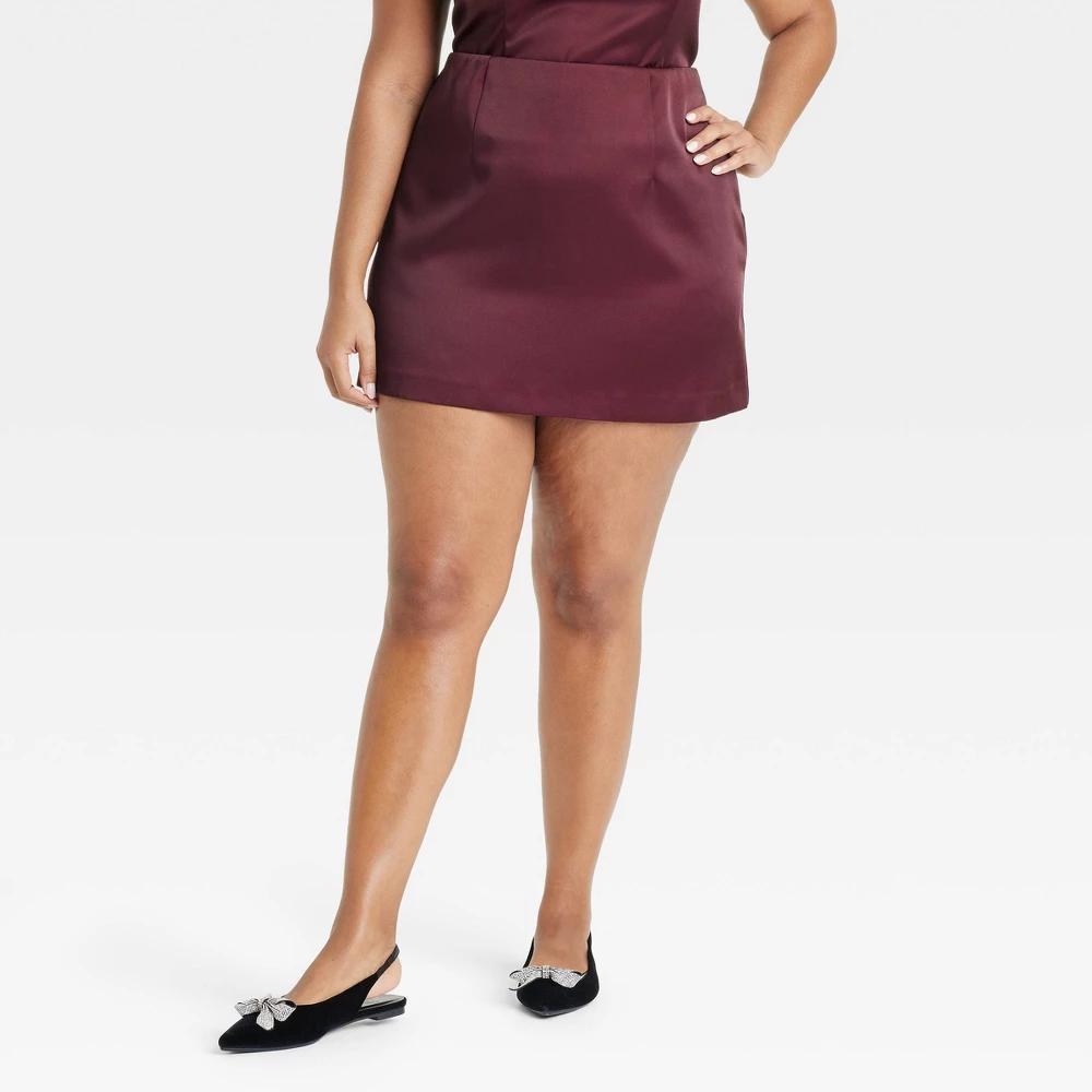 Womens Mini Satin Party Skirt - A New Day Burgundy 22 product image