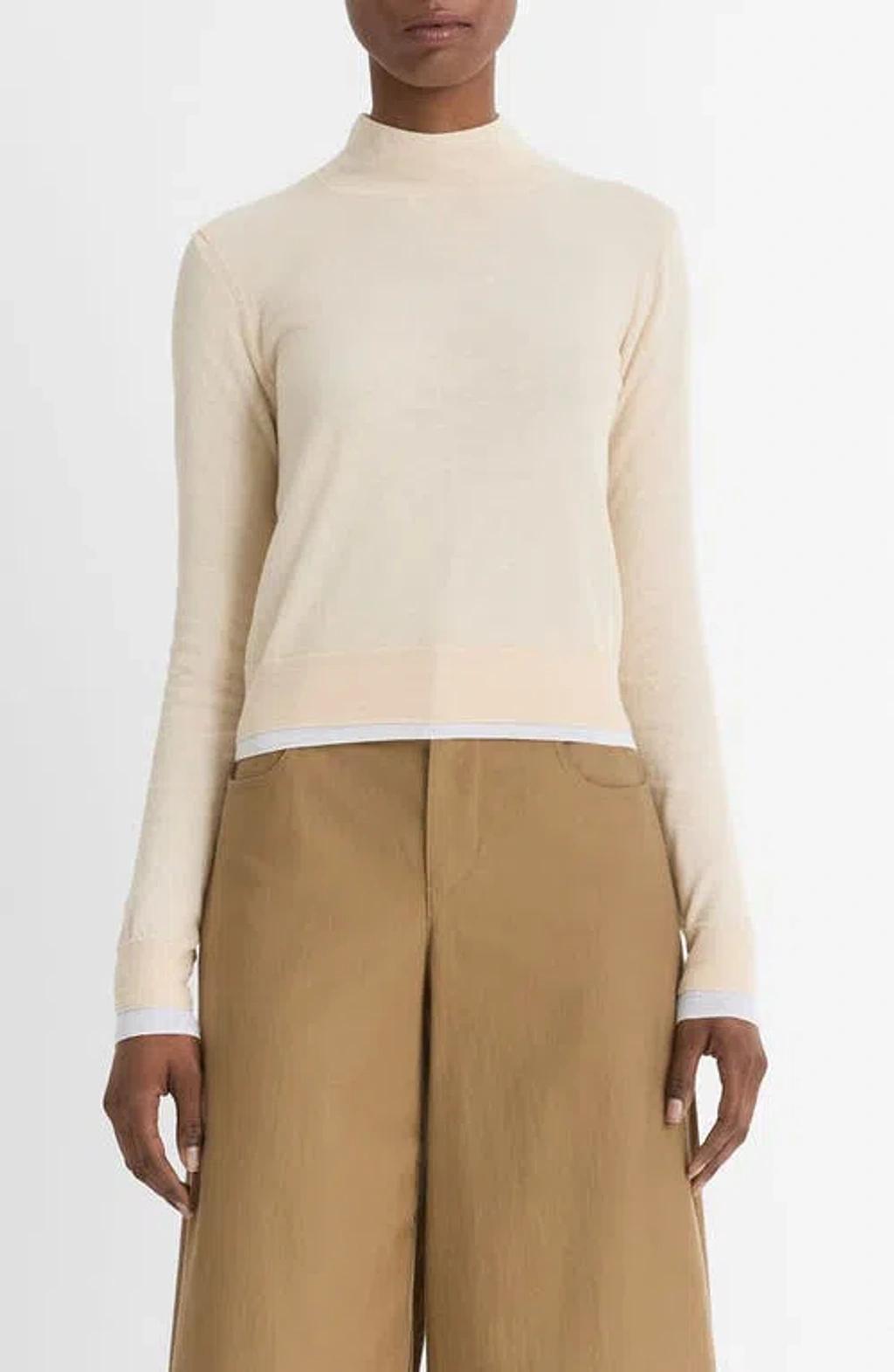 Double Layer Turtleneck Sweater In White Sand/optic White product image