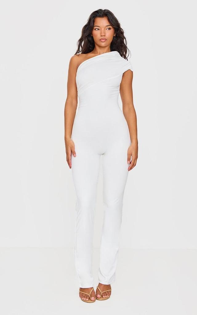 Cream Double Layer Contour Jersey Asymmetric Ruched Detail Jumpsuit Product Image