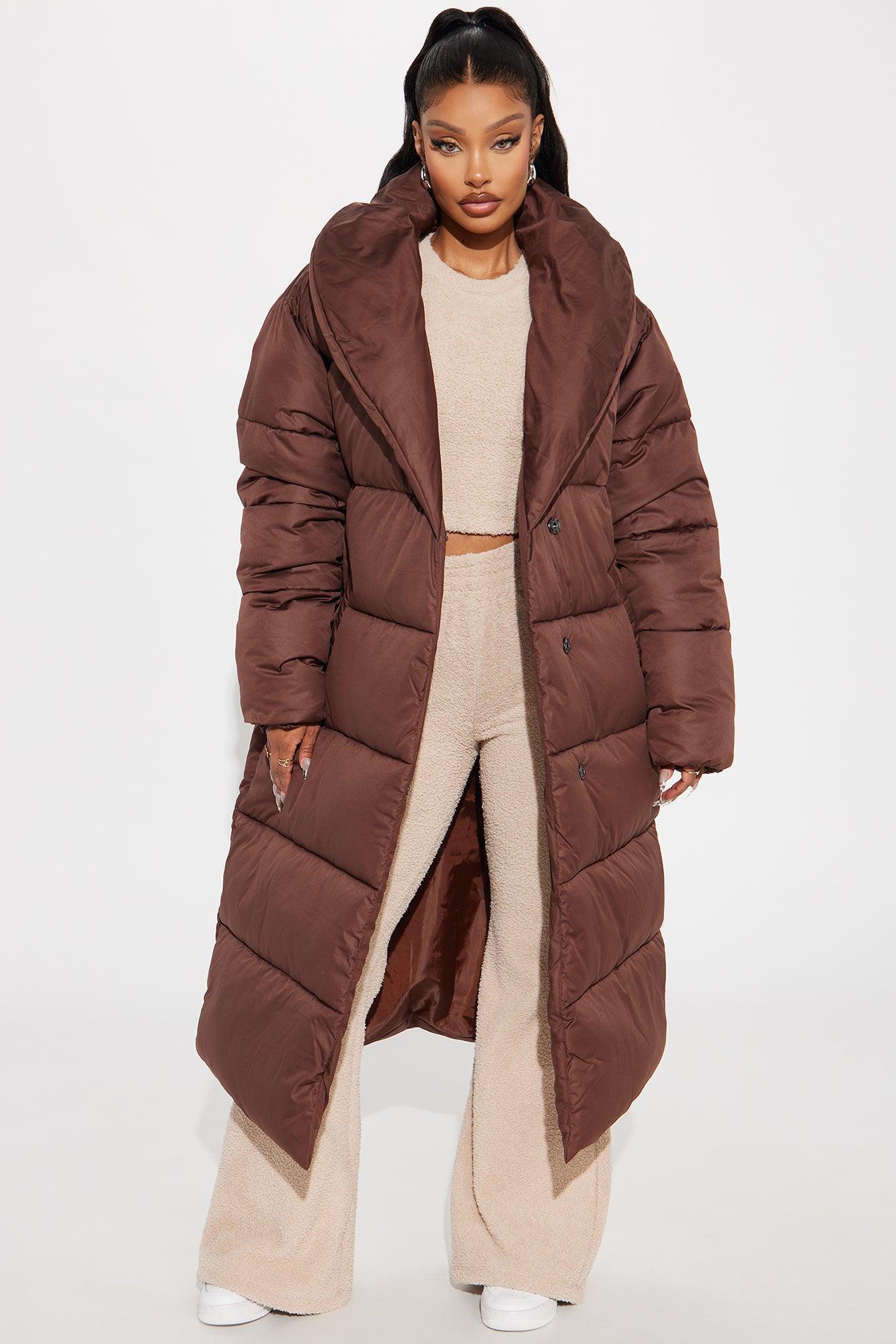 Hold You Down Oversized Long Puffer - Chocolate Product Image