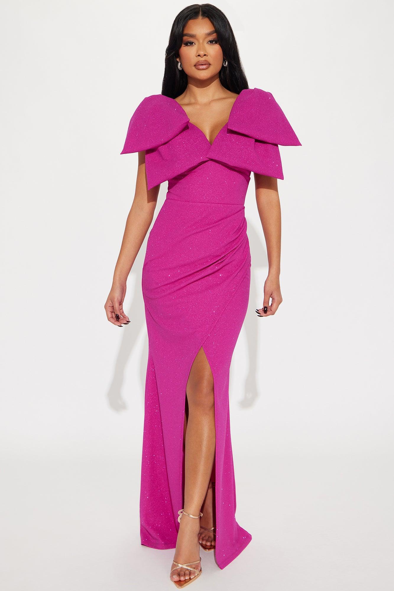 Bow Babe Glitter Maxi Dress - Magenta Product Image