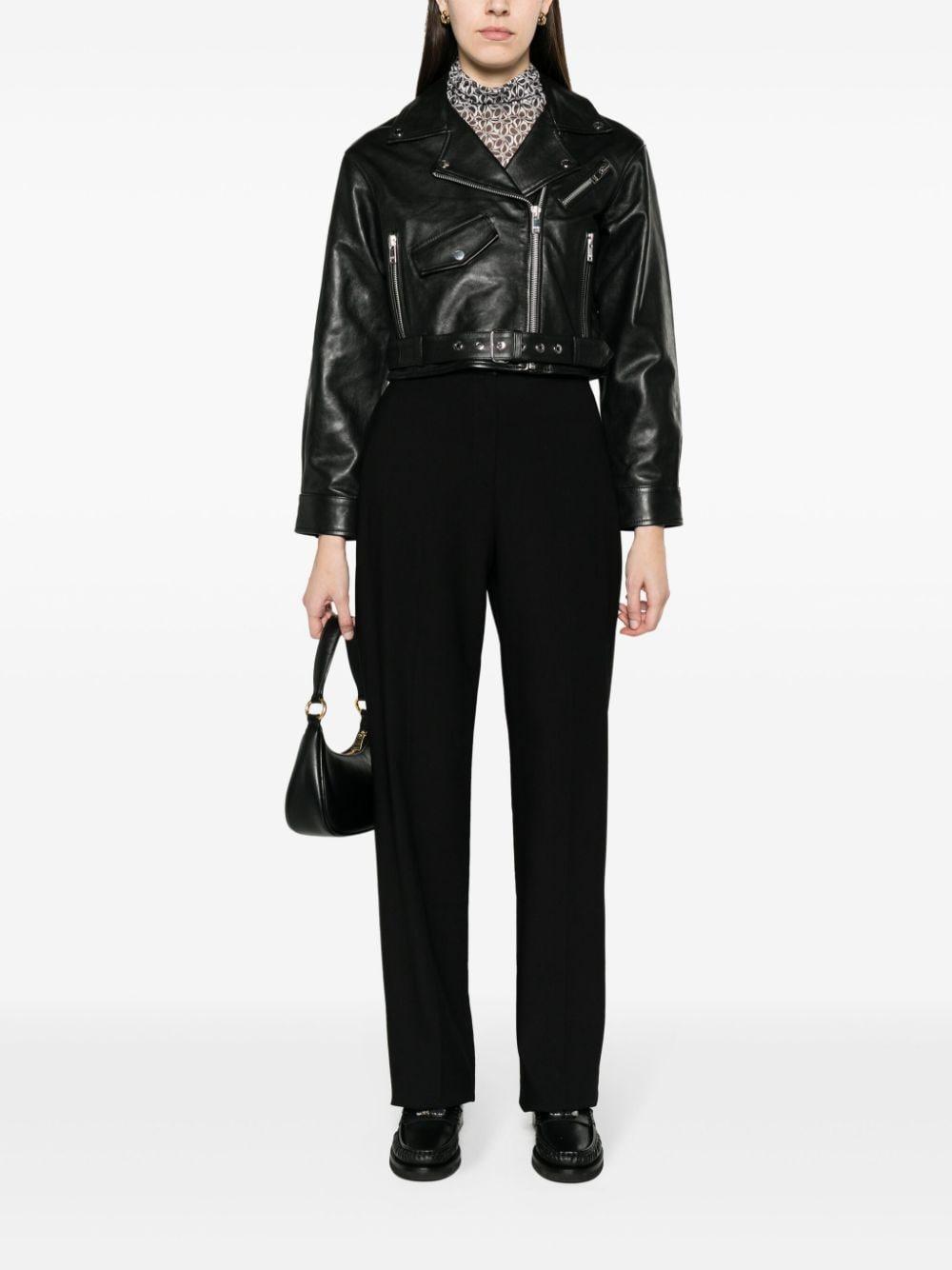 belted cropped leather jacket Product Image