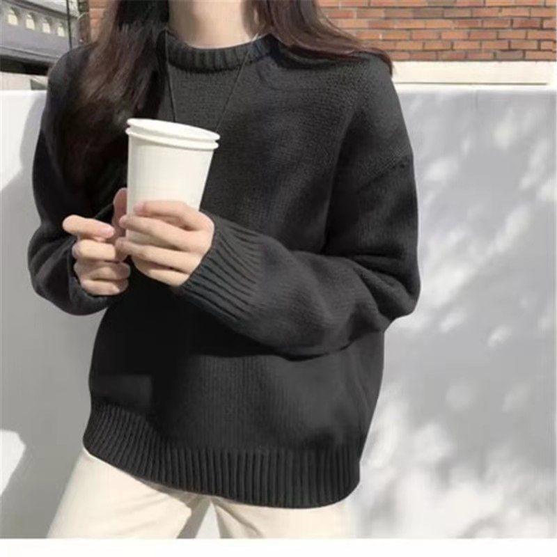 Crew Neck Plain Sweater Product Image