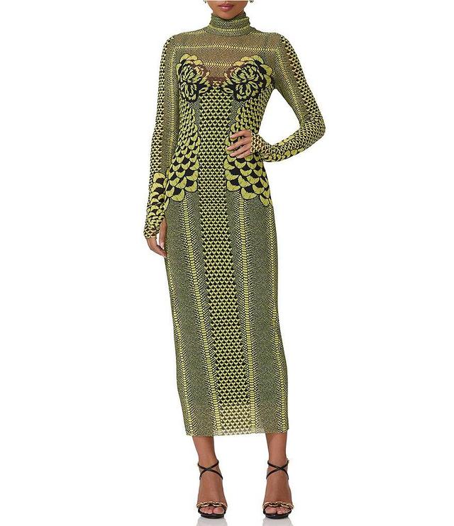 AFRM Shailene Printed Mesh Turtleneck Long Sleeve Midi Dress Product Image