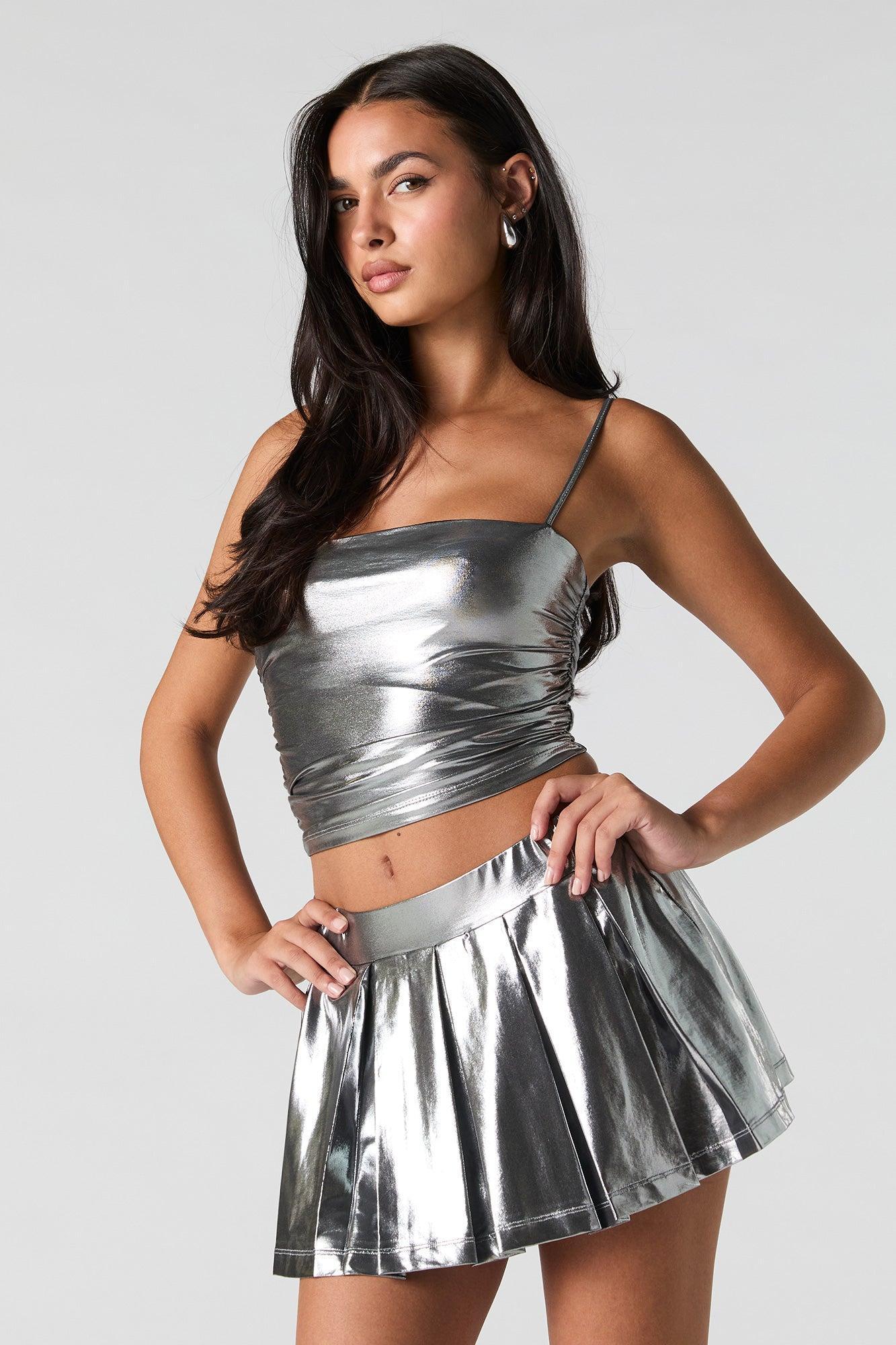 Metallic Pleated Mini Skort Female Product Image