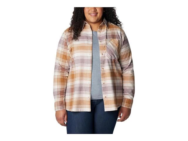 Columbia Plus Size Calico Basin Flannel Long Sleeve Shirt (Faded Peach Dimensional Buffalo) Women's Clothing Product Image