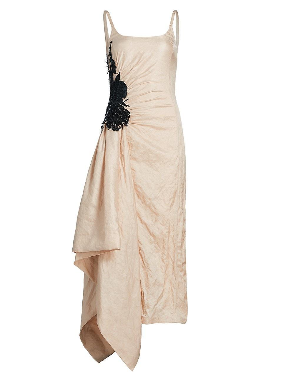 Womens Floral-Embellished Crinkle Satin Gown Product Image