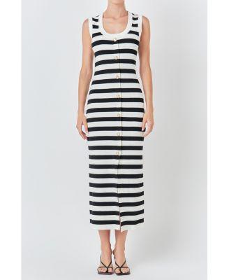 endless rose Womens Striped Strapless Midi Dress - White Product Image