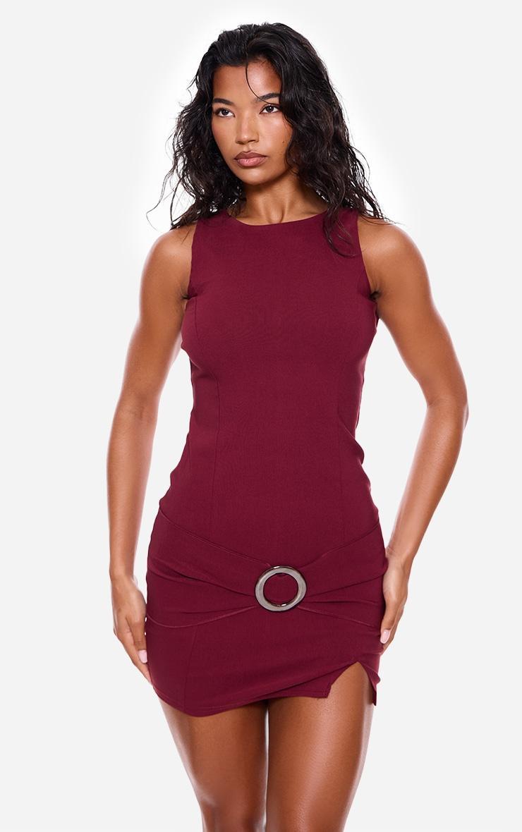 Wine Wrap Belt Detail Bodycon Dress Product Image