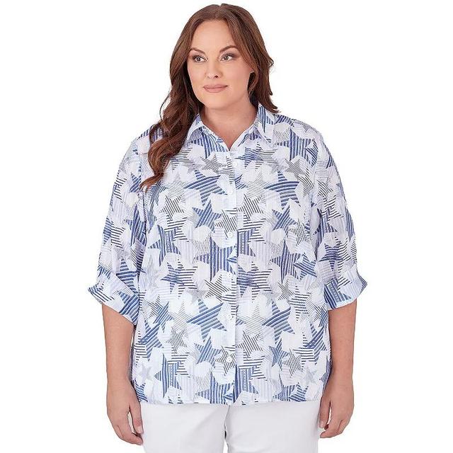 Plus Size Alfred Dunner Stars and Stripes Print Button Down Blouse, Womens Product Image