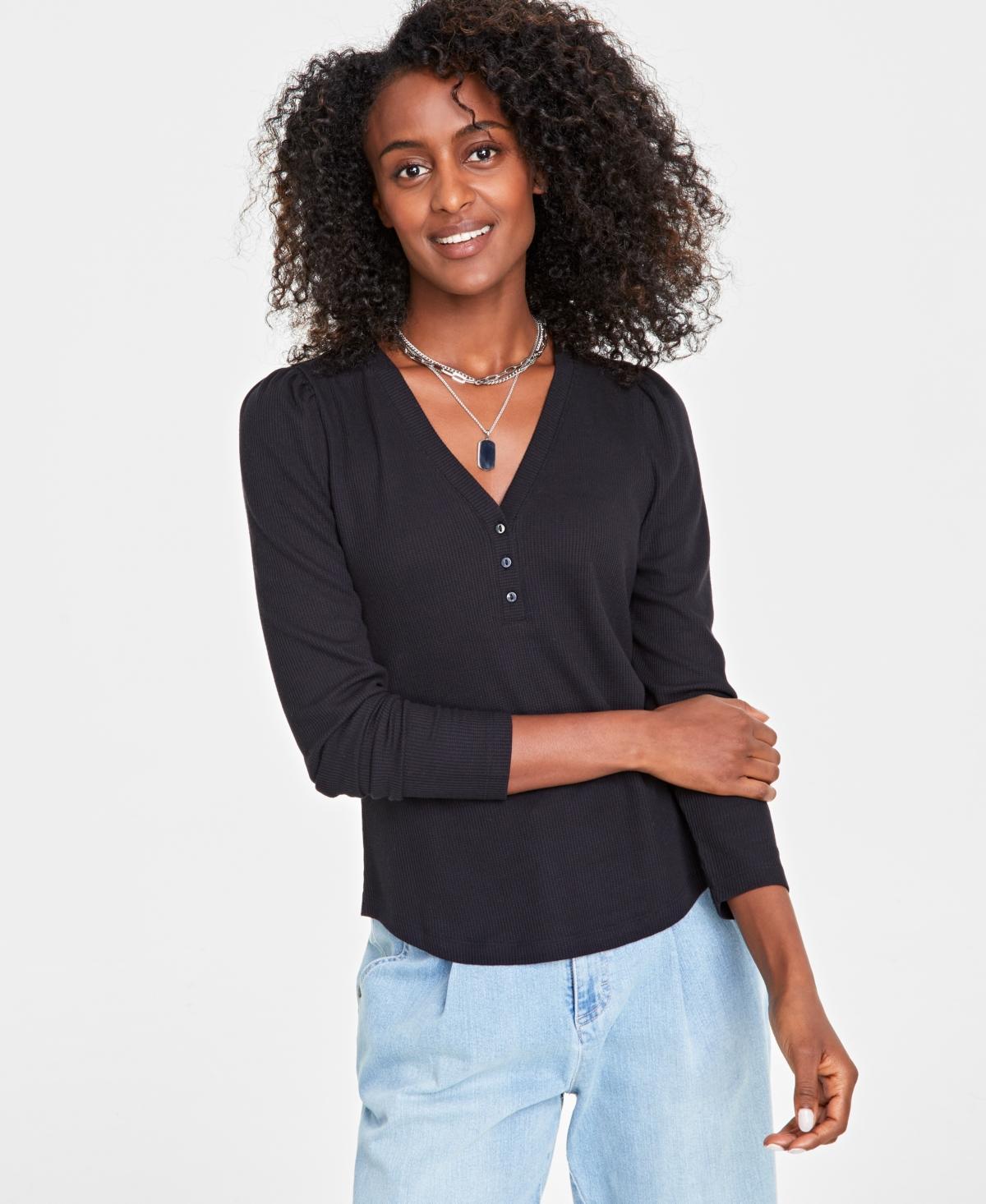 On 34th Womens V-Neck Waffle-Knit Top, Created for Macys Product Image