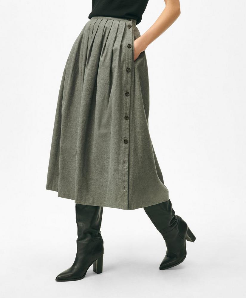 A-Line Pleated Flannel Skirt with Side-Seam Buttons Product Image