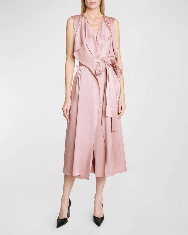 Sleeveless Satin Midi Wrap Trench Dress Product Image