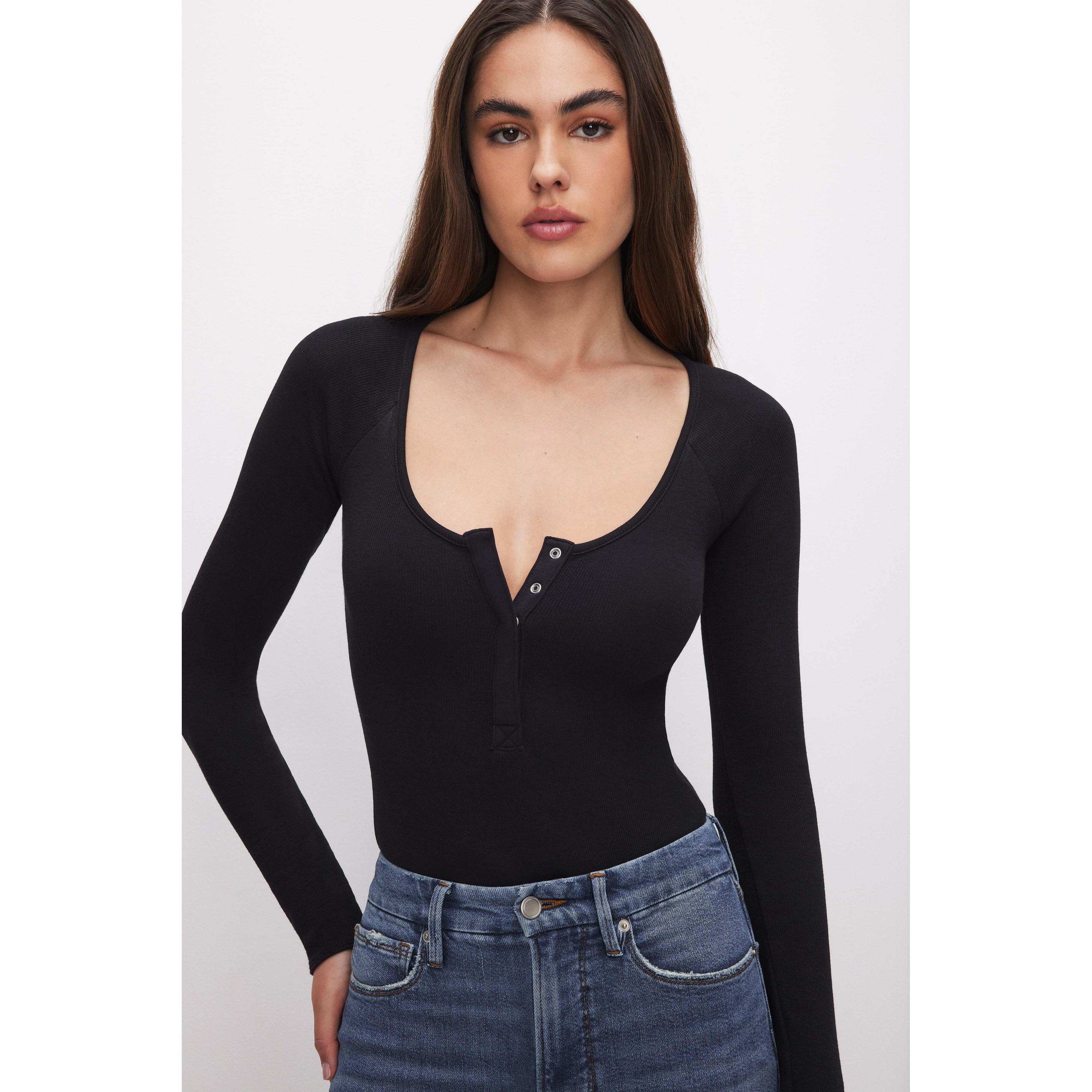 Womens The Feel Good Henley Bodysuit Product Image