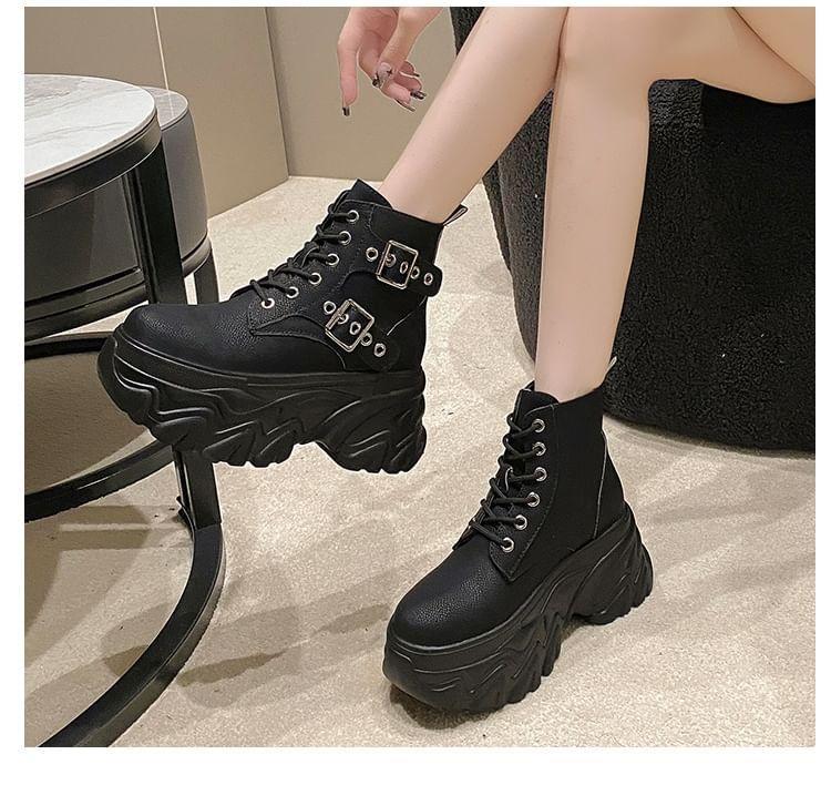 Platform High Top Buckled Lace-Up Sneakers Product Image