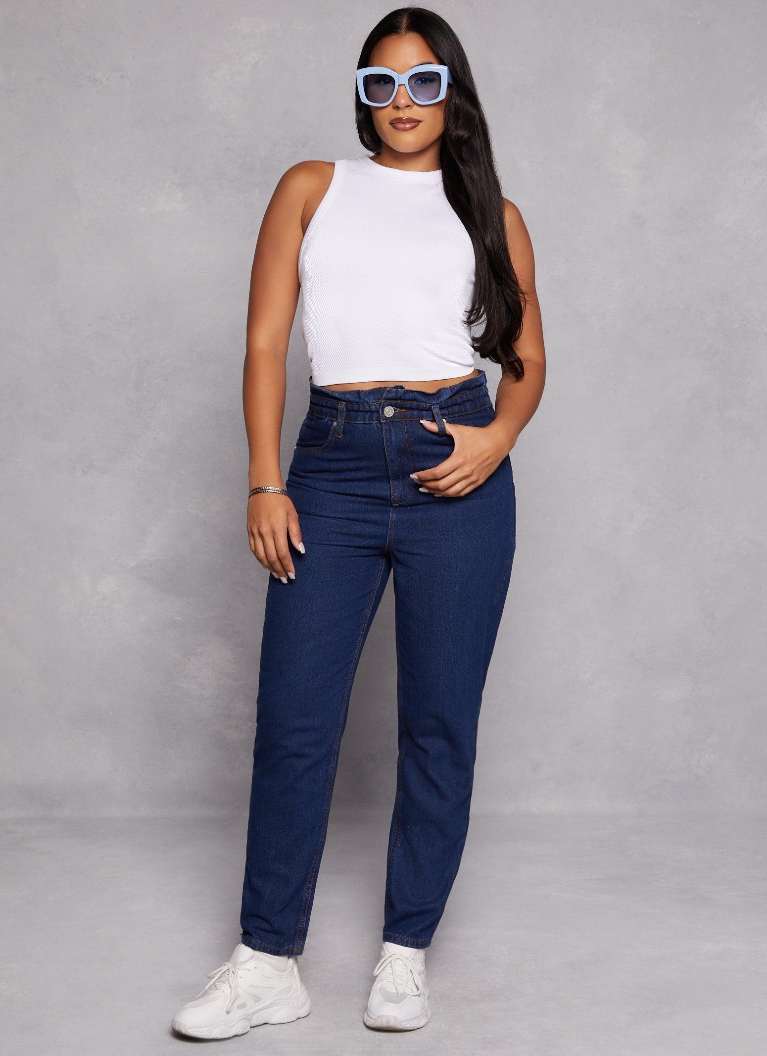 Womens Paperbag Waist Straight Leg Jeans Product Image