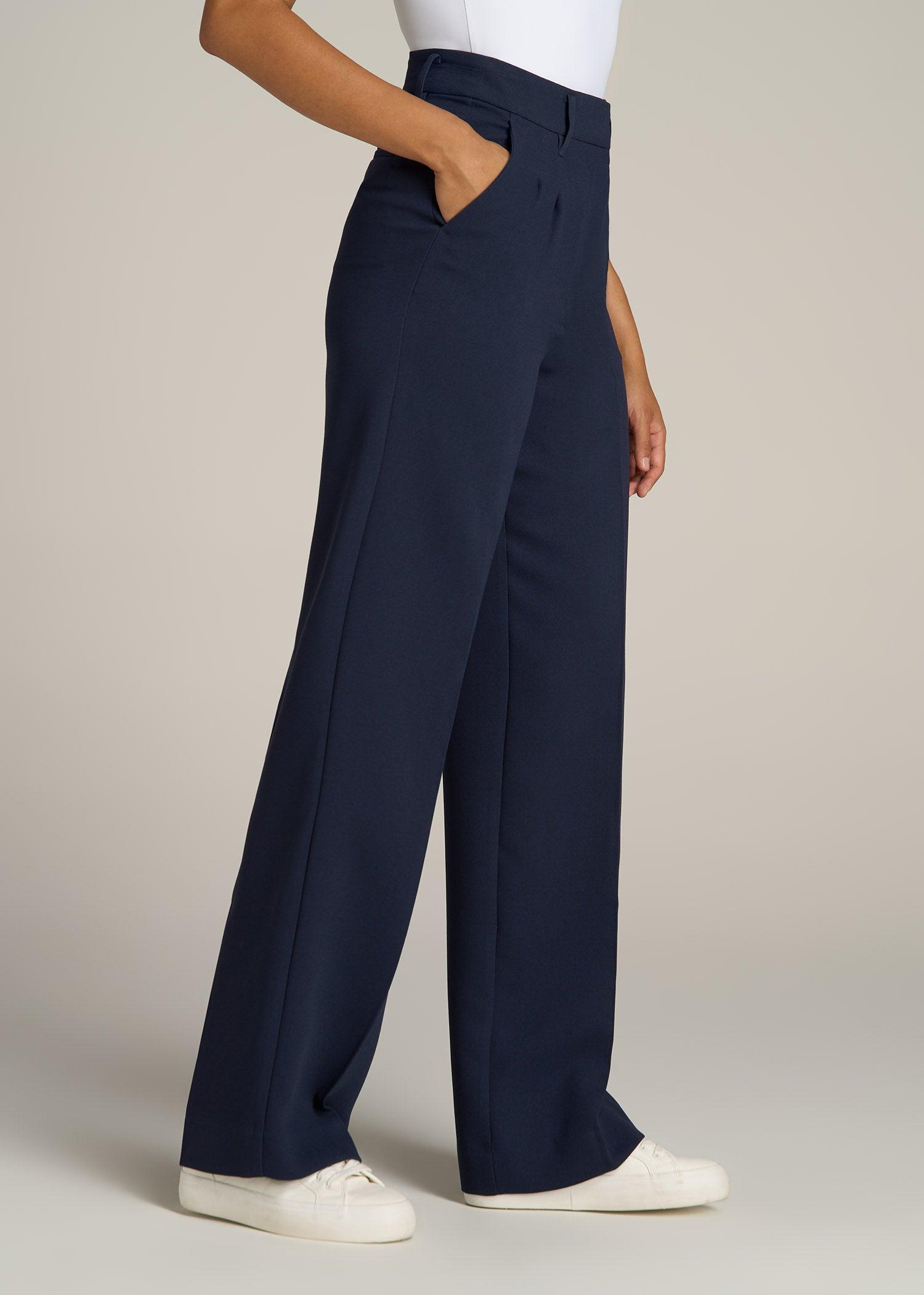 Pleated WIDE Leg Dress Pants for Tall Women in Navy Female Product Image