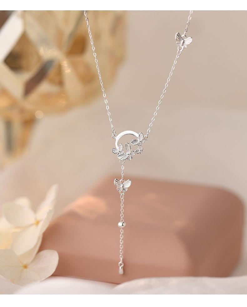 999 Sterling Silver Butterfly Lariat Necklace Product Image