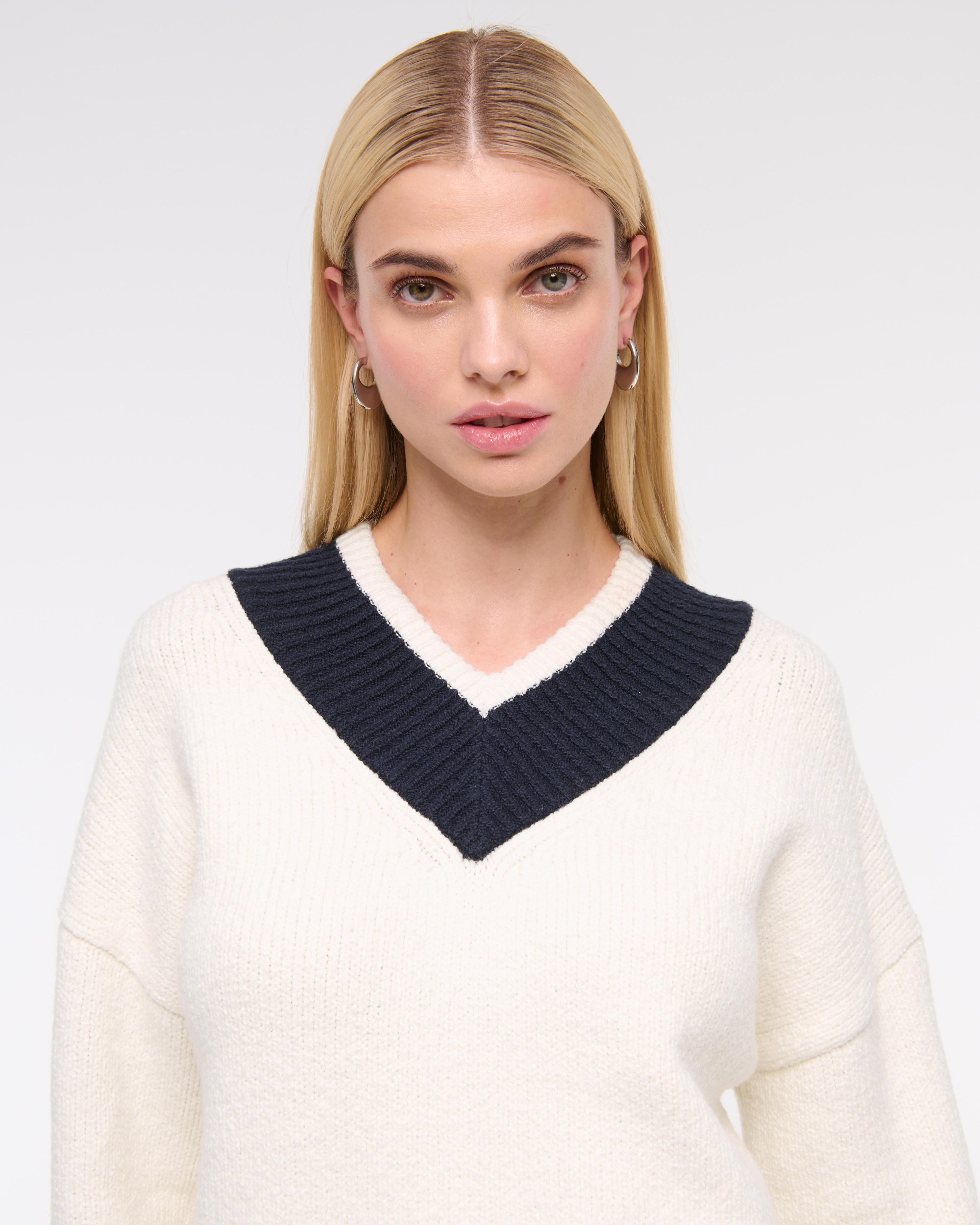 Relaxed Textural V-Neck Sweater Product Image