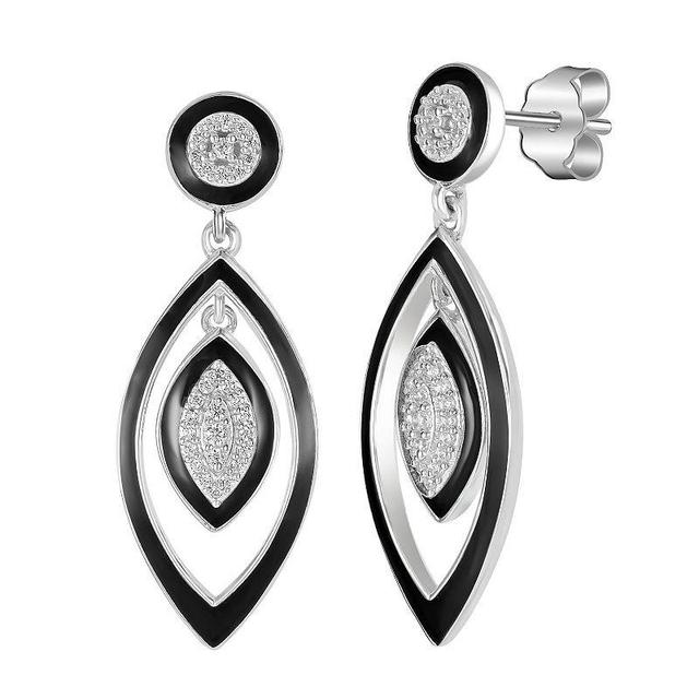 Judy Crowell Sterling Silver Black Enamel Marquis CZ Drop Earrings, Womens Product Image