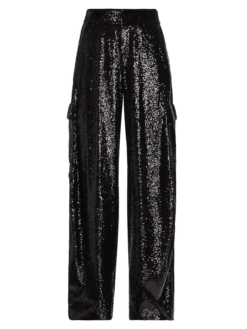 Womens Sequin Wide-Leg Cargo Pants Product Image