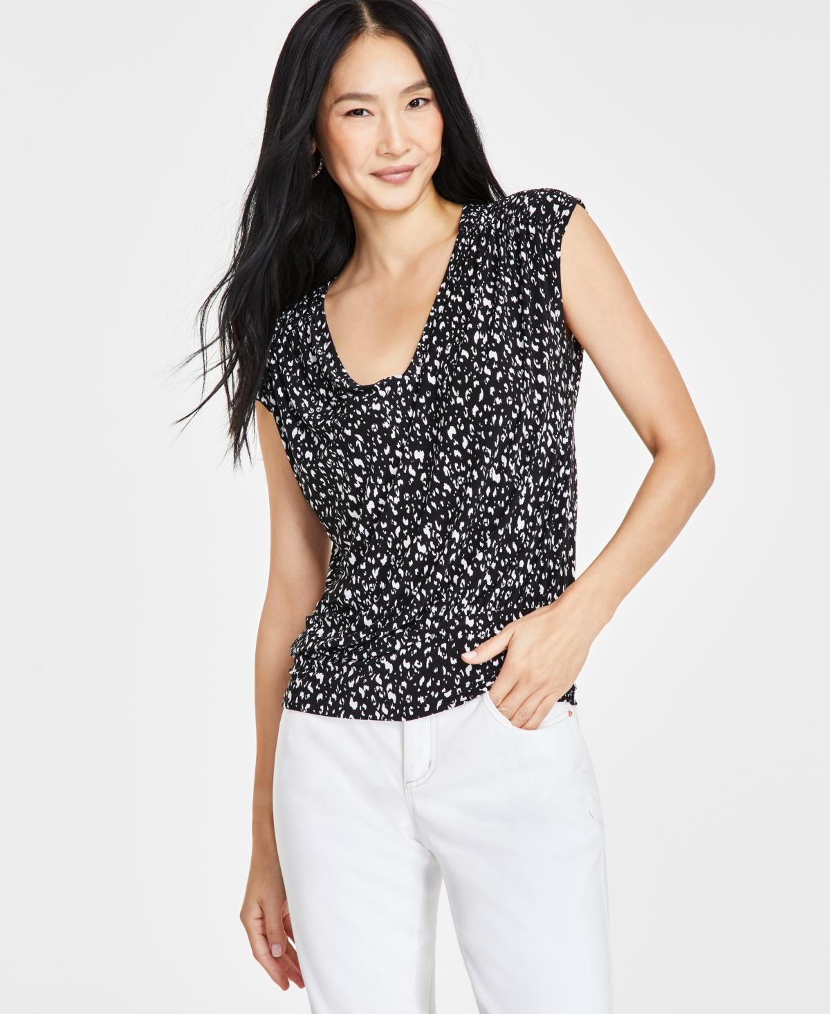 I.n.c. International Concepts Womens V-Neck Ruched-Shoulder Top, Created for Macys Product Image