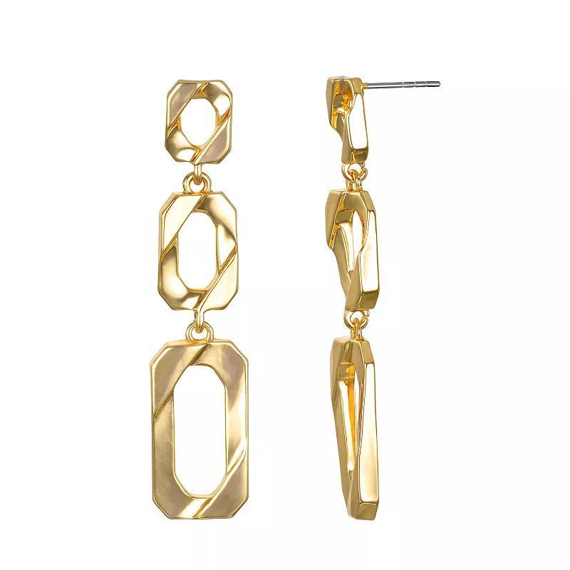 Emberly Gold Tone 3 Part Textured Organic Drop Earrings, Womens, None Product Image