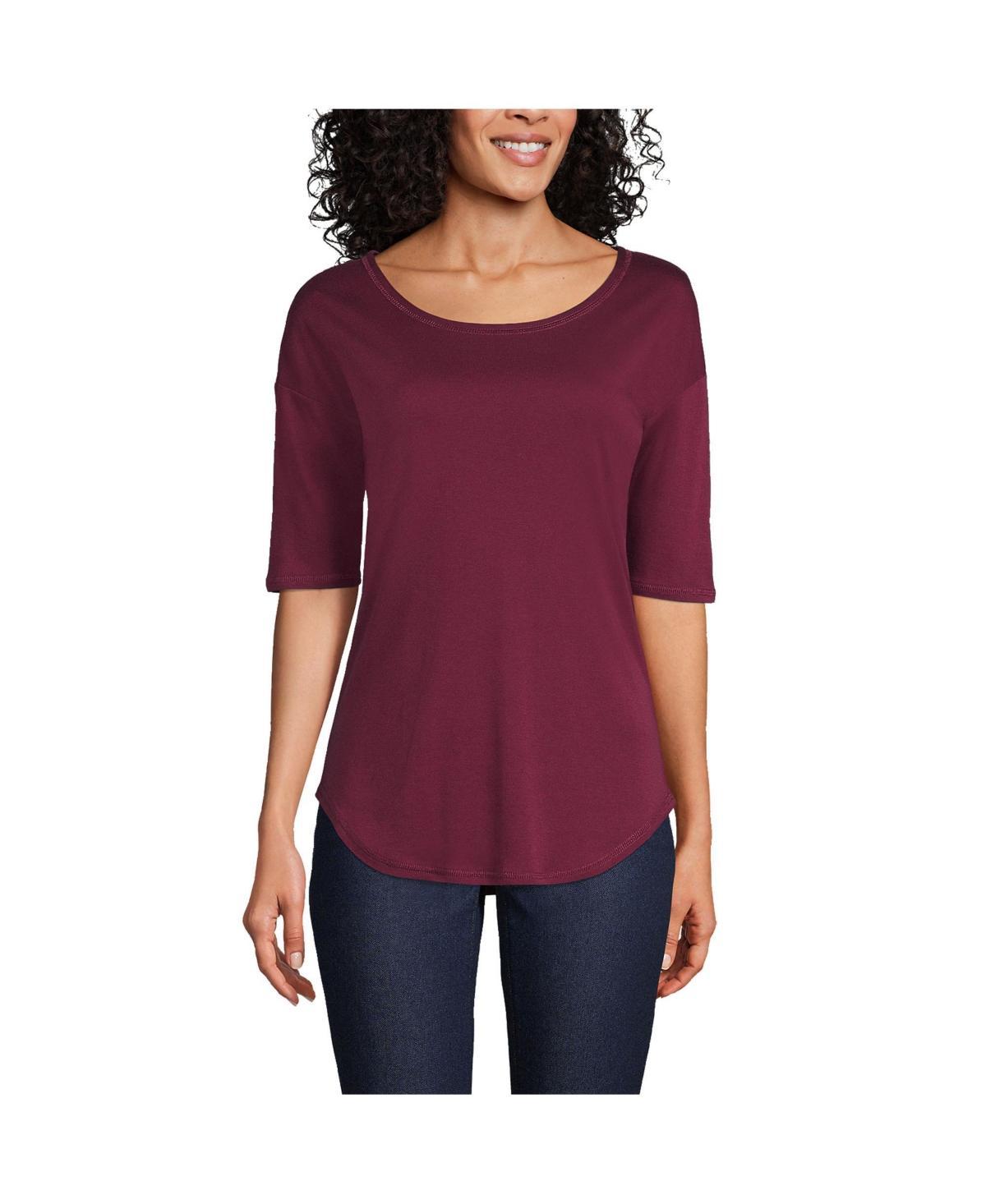 Womens Lands End Supima Micro Modal Elbow Sleeve Balletneck Curved Hem Tee Product Image