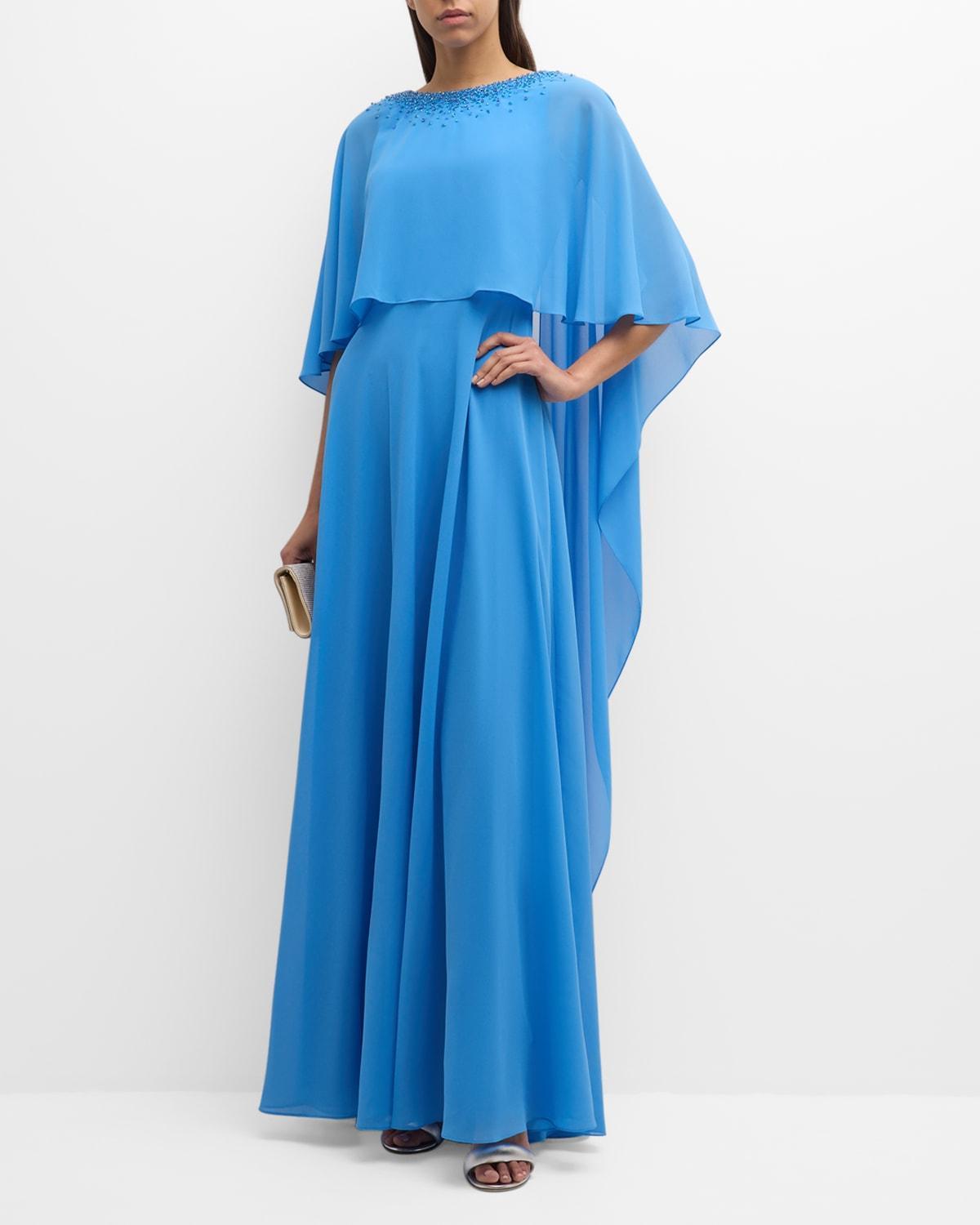 Beaded A-Line Chiffon Cape Gown Product Image