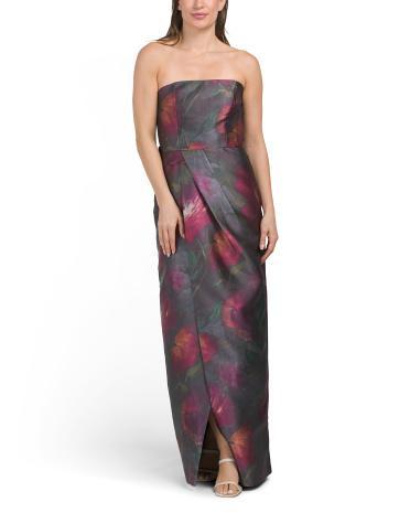 Lucienne Strapless Floral Jacquard Gown for Women | Polyester Product Image