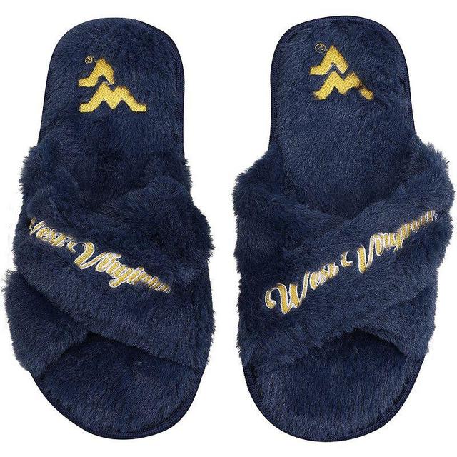 Womens FOCO West Virginia Mountaineers Script Cross Slide Slippers Blue Product Image