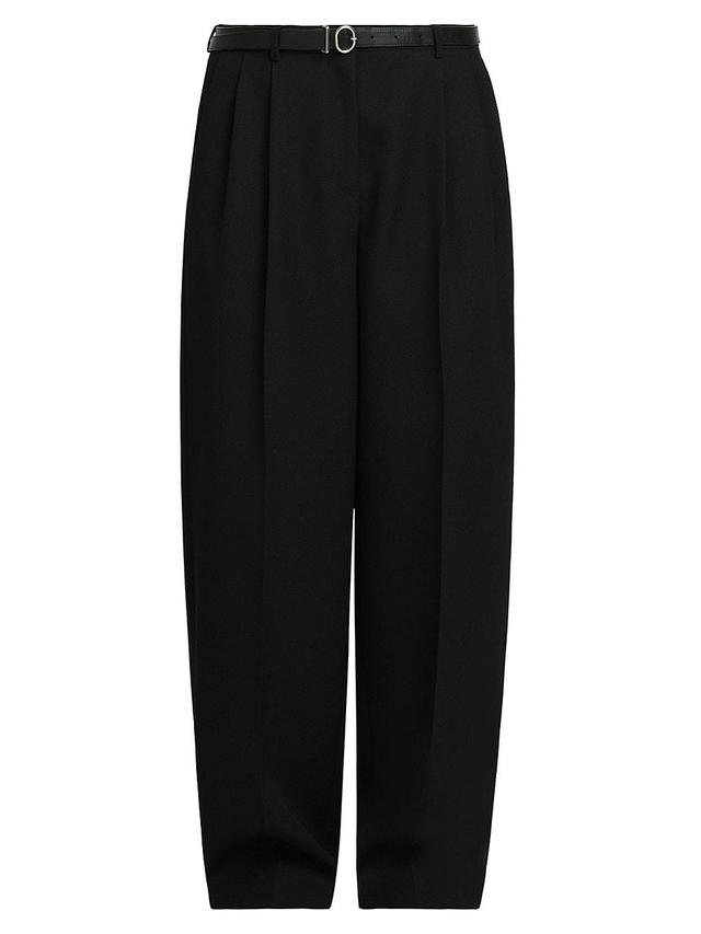 Womens Wool Belted Wide-Leg Trousers Product Image