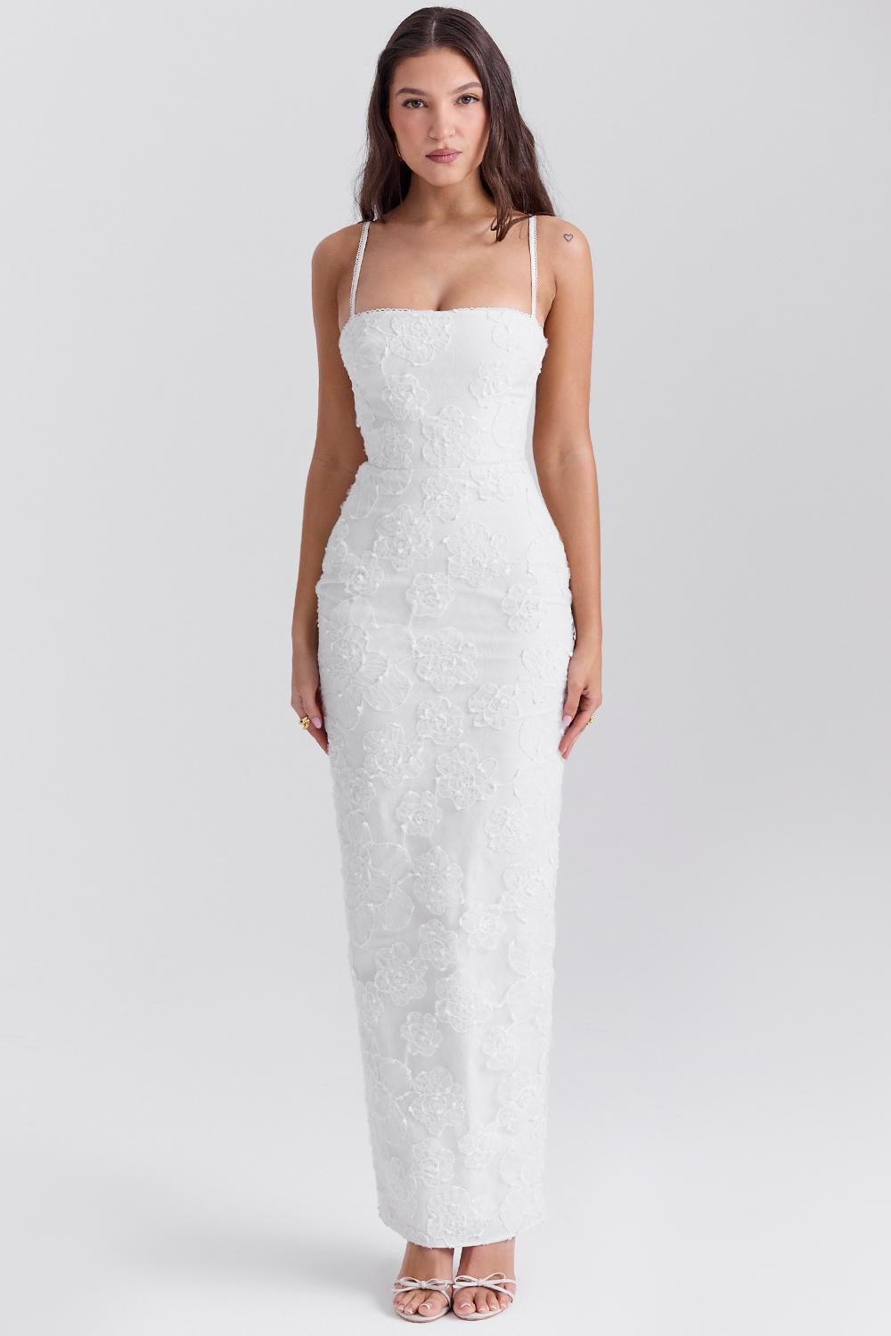 Eva White Floral Lace Maxi Dress Product Image