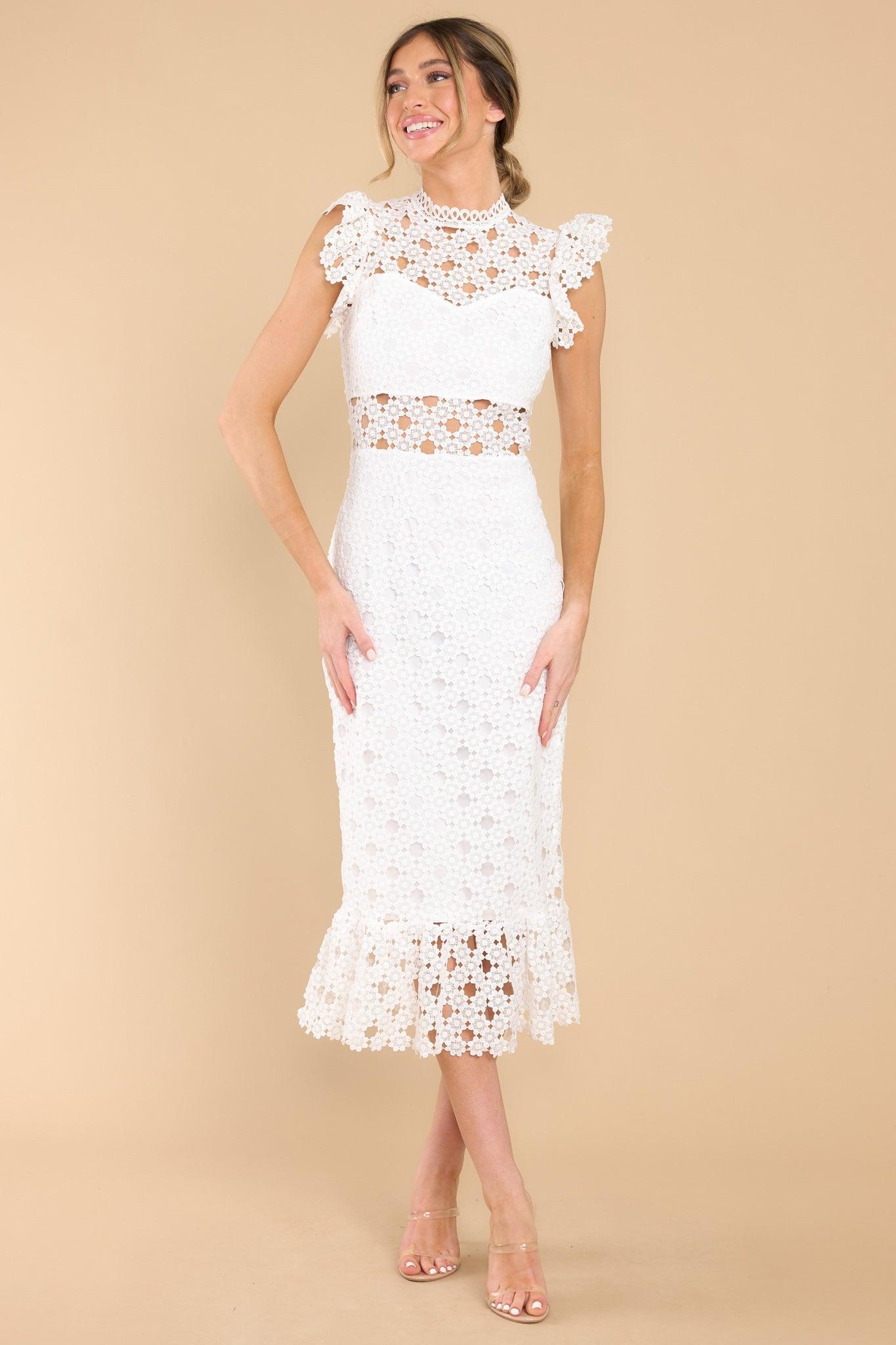 Love's High Hopes White Crochet Midi Dress Product Image