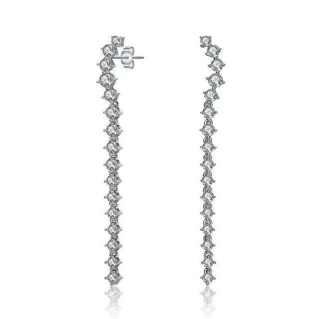 Sterling Silver Cubic Zirconia Waterfall Linear Dangle Earrings, Womens Product Image