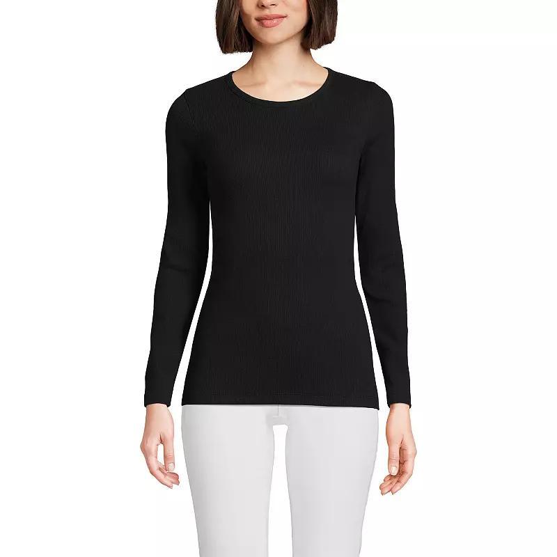 Petite Lands End Long Sleeve Micro Rib Crewneck T-Shirt, Womens Product Image